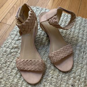 Nude wedge sandal heels with braided strap